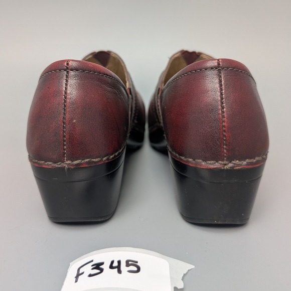 Dansko Burgundy Leather Clogs Mary Jane Button Wedge Slip On Shoes Women 36 - Picture 8 of 12